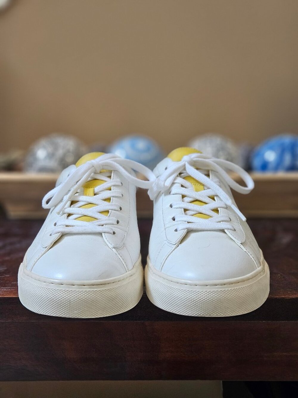 KOIO Men's Capri Full-Grain Leather Sneakers, White/Yellow, Sz EU 46 US 13 - Picture 4 of 16